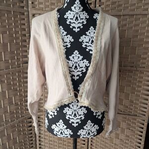 VTG Y2K Ivory Beaded Mesh Trim Cardigan Sweater Balletcore‎ Coquette Soft Glam